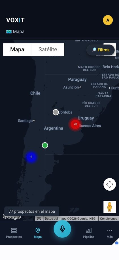 Mapa de prospectos en la app de VOXIT